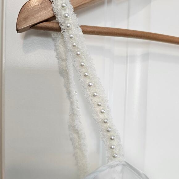 Bow Crop Top Cami Women 2X White Lace Beaded Straps Bralette Coquette Girly Boho - Picture 4 of 8